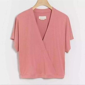 Anthropologie Ayla Surplice V-neck Top Rose Pink small NWT